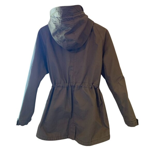 Olive Green Hooded Chore Barn Jacket LG Pockets Snaps 2 Zippers Draw String S-M - Picture 16 of 16